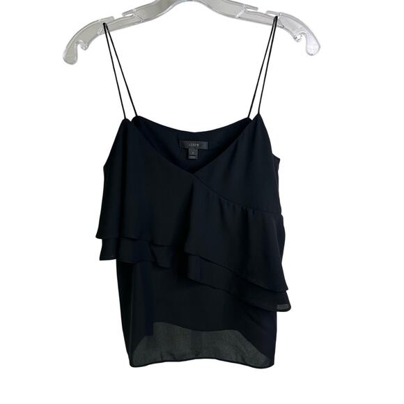 J.Crew Camisole Top Wns Sz 2 Black Spaghetti Strap Ruffle Front feminine classic - Picture 1 of 8